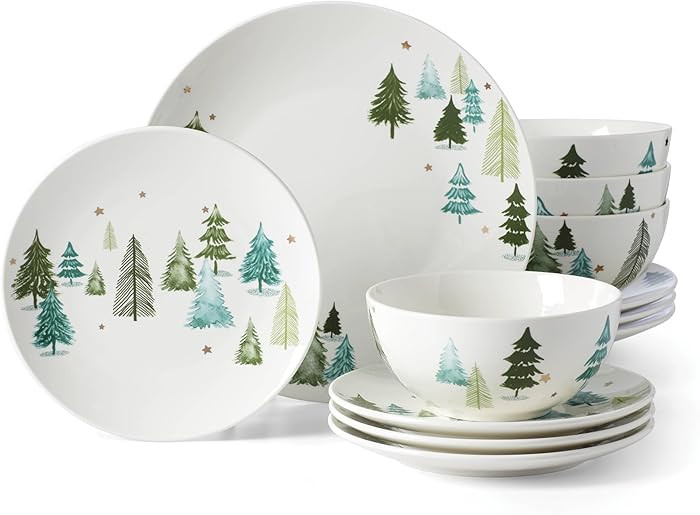 Lenox 893565 Balsam Lane 12-Piece Dinnerware Set, Green, Christmas, Holiday Hosting | Amazon (US)