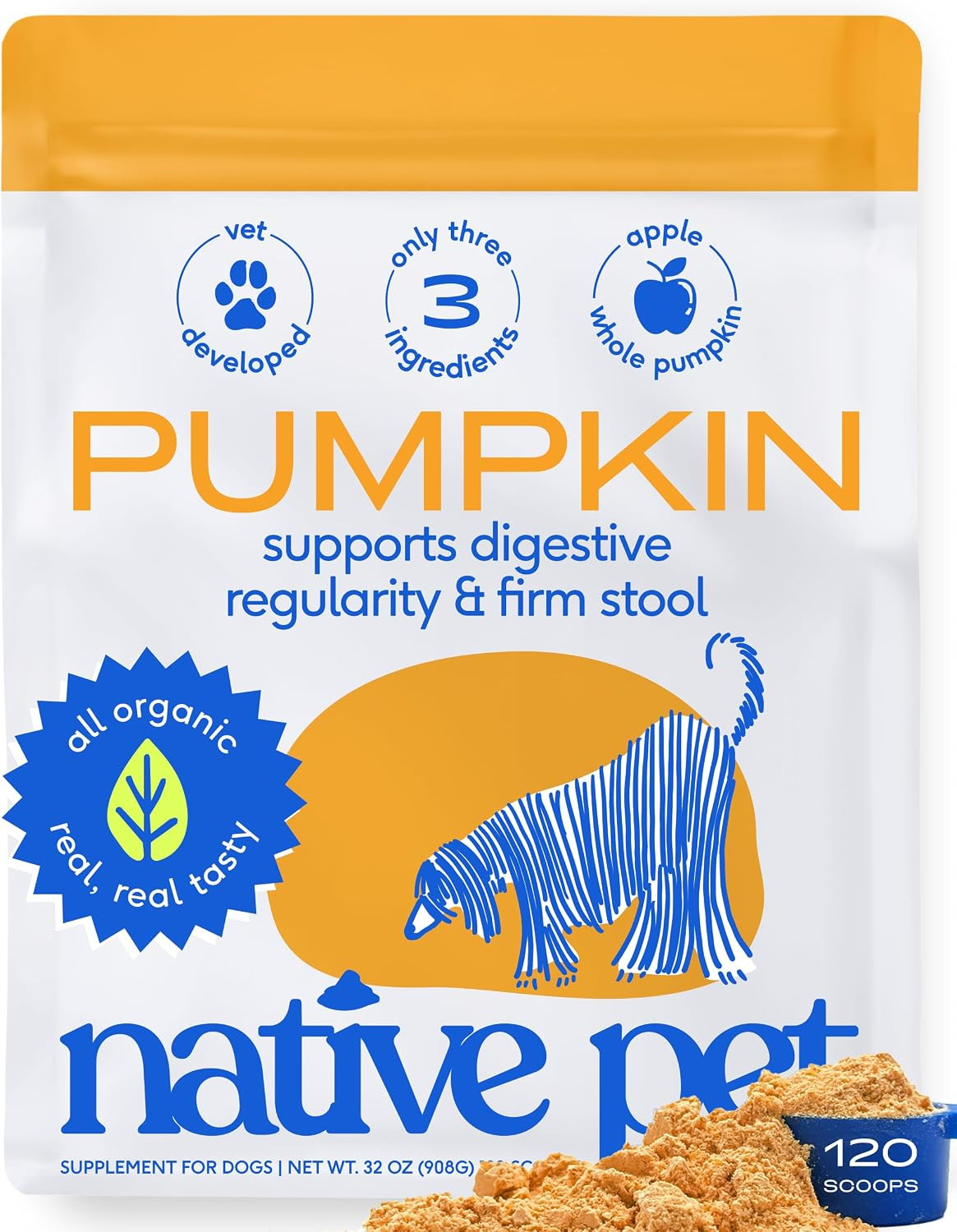 Native Pet Pumpkin for Dogs - Organic Dog Food Topper Powder - Promotes Firm Stools, Supports Digestive, Bowel Health & Nutrient Absorption - USDA Organic, Rich in Fiber with Real Pumpkin - 120 Scoops | Amazon (US)