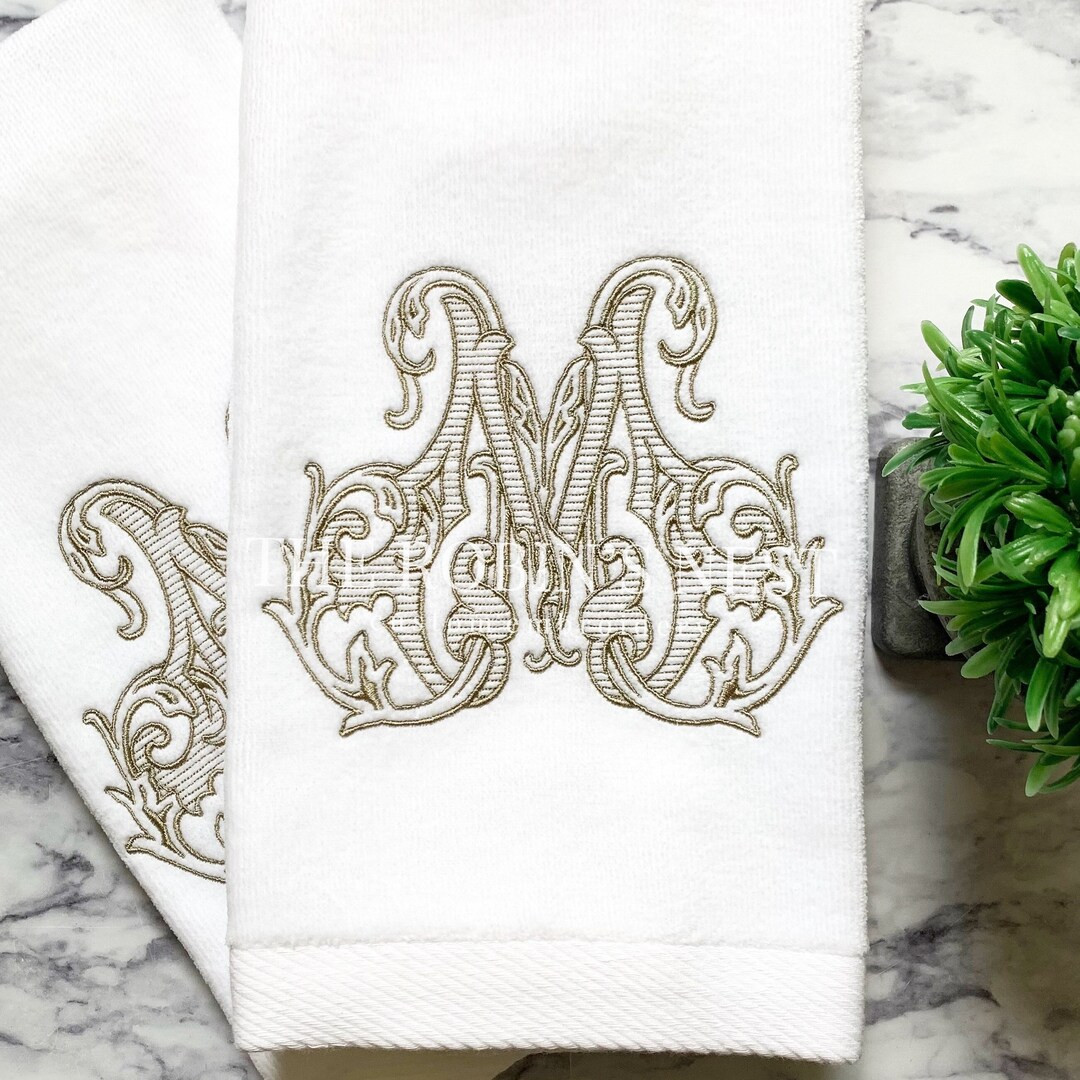 Vintage Vine Monogrammed Velour Hand Towel Personalizable - Etsy | Etsy (US)