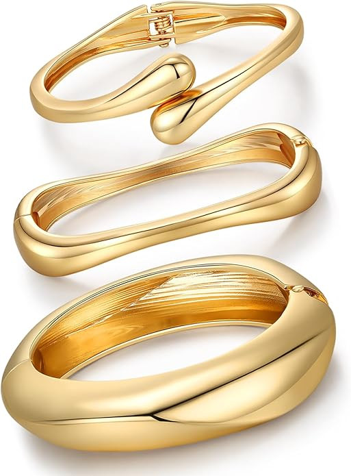 Chunky Gold Bangle Bracelets for Women Trendy 14K Gold Plated Cuff Bracelets Stack, Dainty Bracel... | Amazon (US)