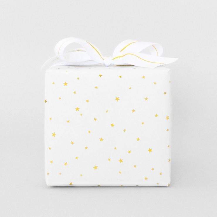 30 sq ft Gold and White Scattered Star Gift Wrap - Sugar Paper™ + Target | Target