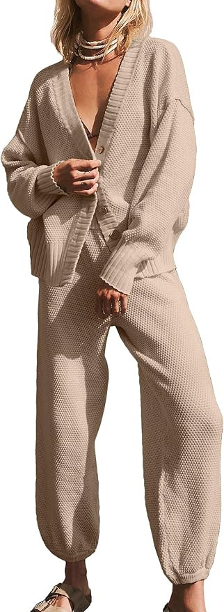 Ugerlov Women's Two Piece Outfits Sweater Sets Oversized Knit Cardigan and High Waisted Baggy Pan... | Amazon (US)