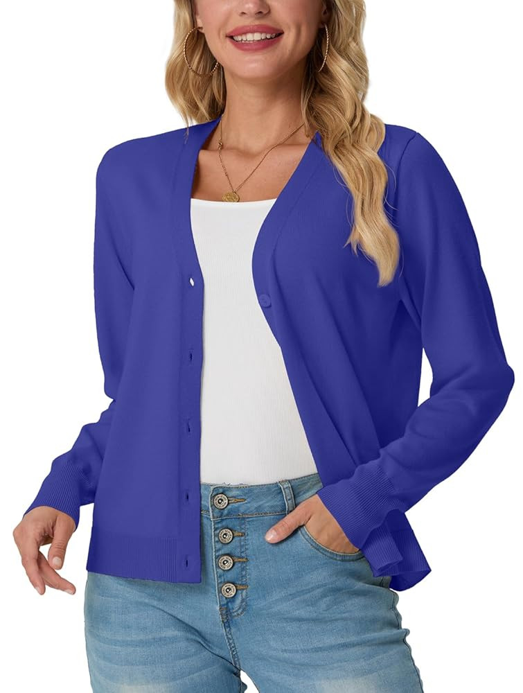 GRECERELLE 2025 Womens Lightweight Open Front Long Sleeve Casual Button Down V-Neck Cardigan Swea... | Amazon (US)