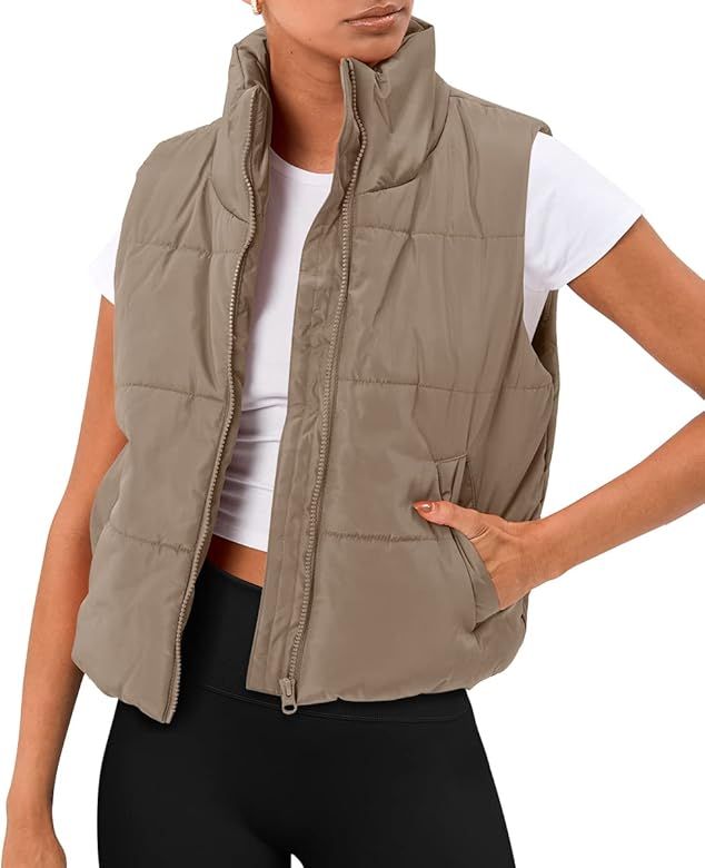 Trendy Queen Puffer Vest Women Sleeveless Winter Outerwear Warm Puffer Lightweight Fashion Stand-up  | Amazon (US)
