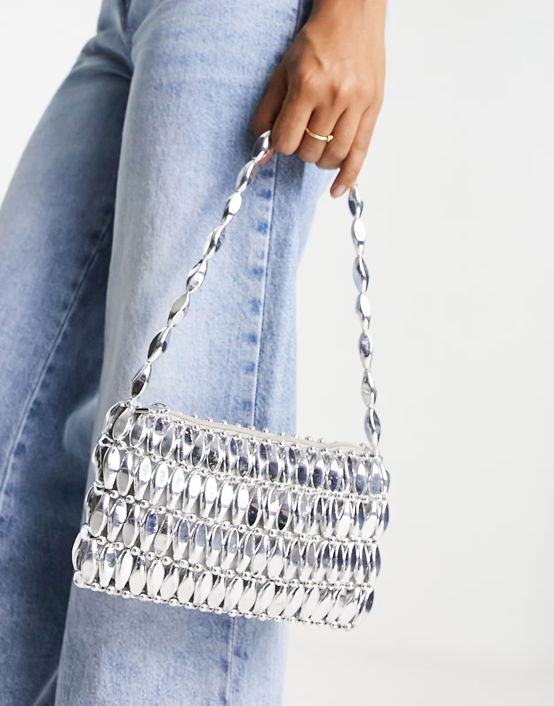 ASOS DESIGN shoulder bag with beads in silver | ASOS (Global)