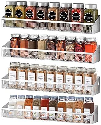 Spice Rack Wall Mounted 4 PCS Spice Racks Organiser, Stainless Steel Spice Shelves Storage, Spice... | Amazon (UK)