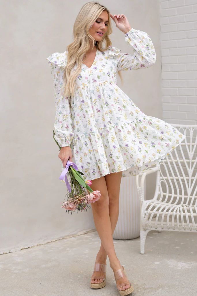 Trips To The Garden Ivory Floral Print Dress | Red Dress 