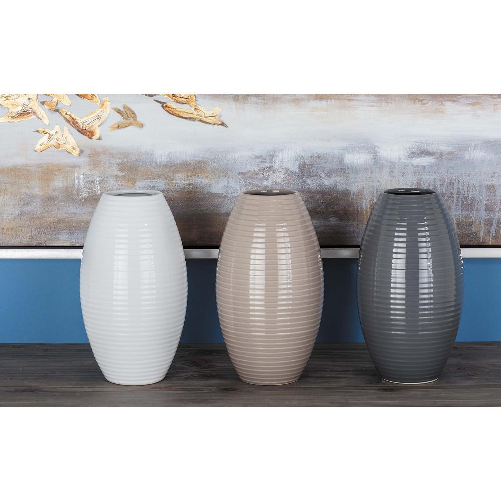 Litton Lane 14 in. x 8 in. Glazed Modern Bean-Shaped Stoneware Decorative Novelty Vases (3-Pack), Mu | The Home Depot
