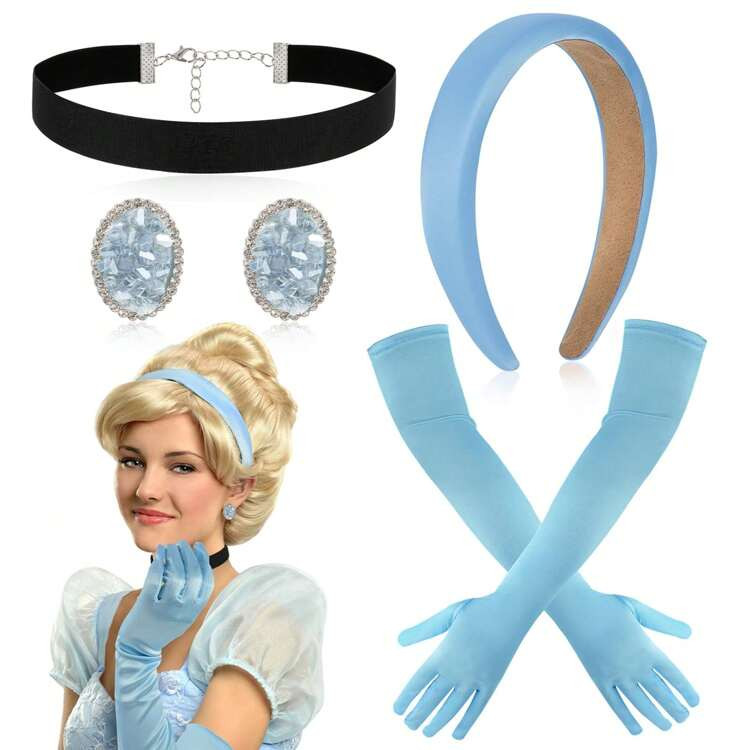 Princess Costumes For Women, Princess Tiara Headband, Blue Long Gloves, Black Choker Necklace Rhinestone Crystal Earrings, Costumes For Women Princess Dress Up | SHEIN