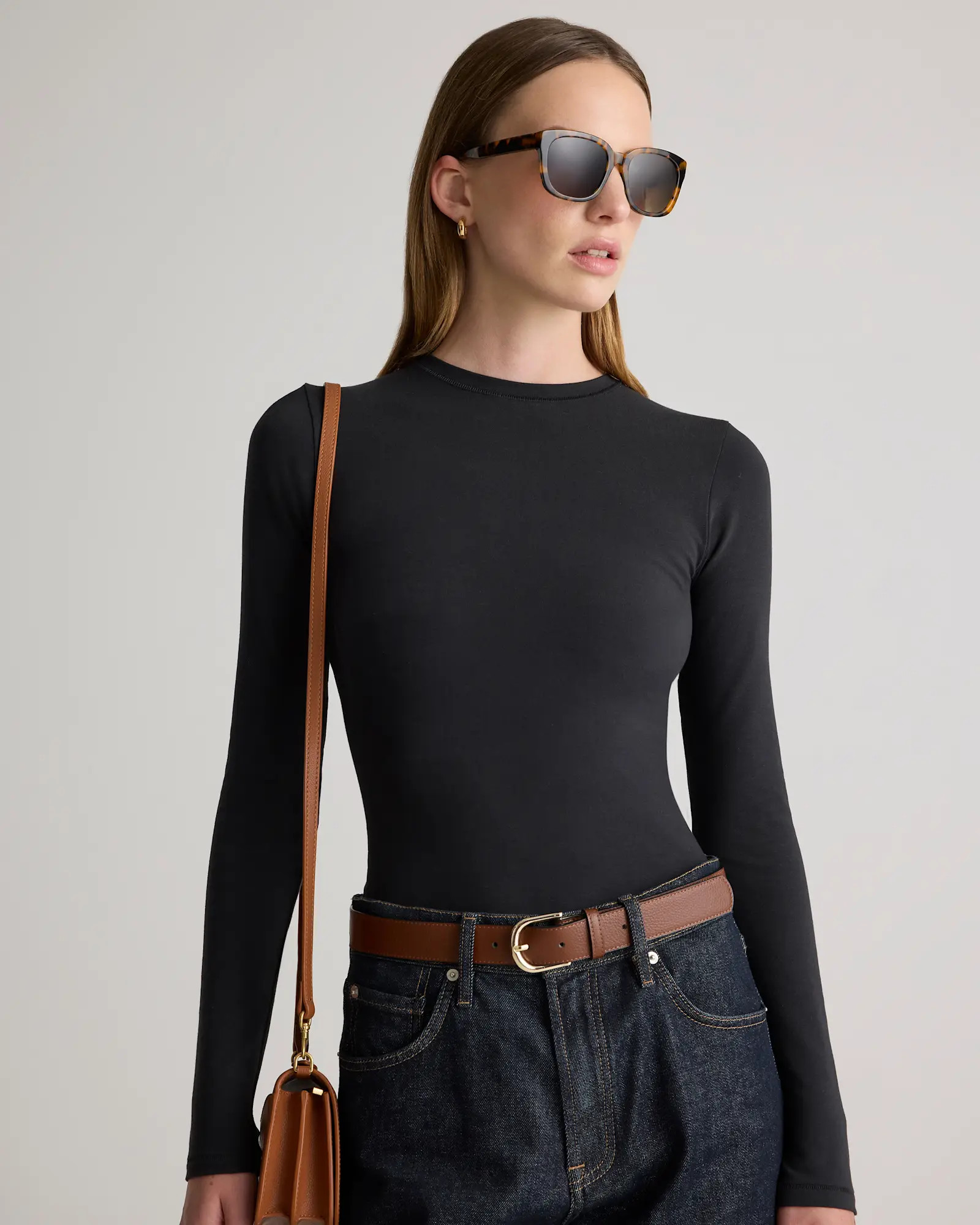 Stretch Cotton Jersey Fitted Long Sleeve T-Shirt | Quince