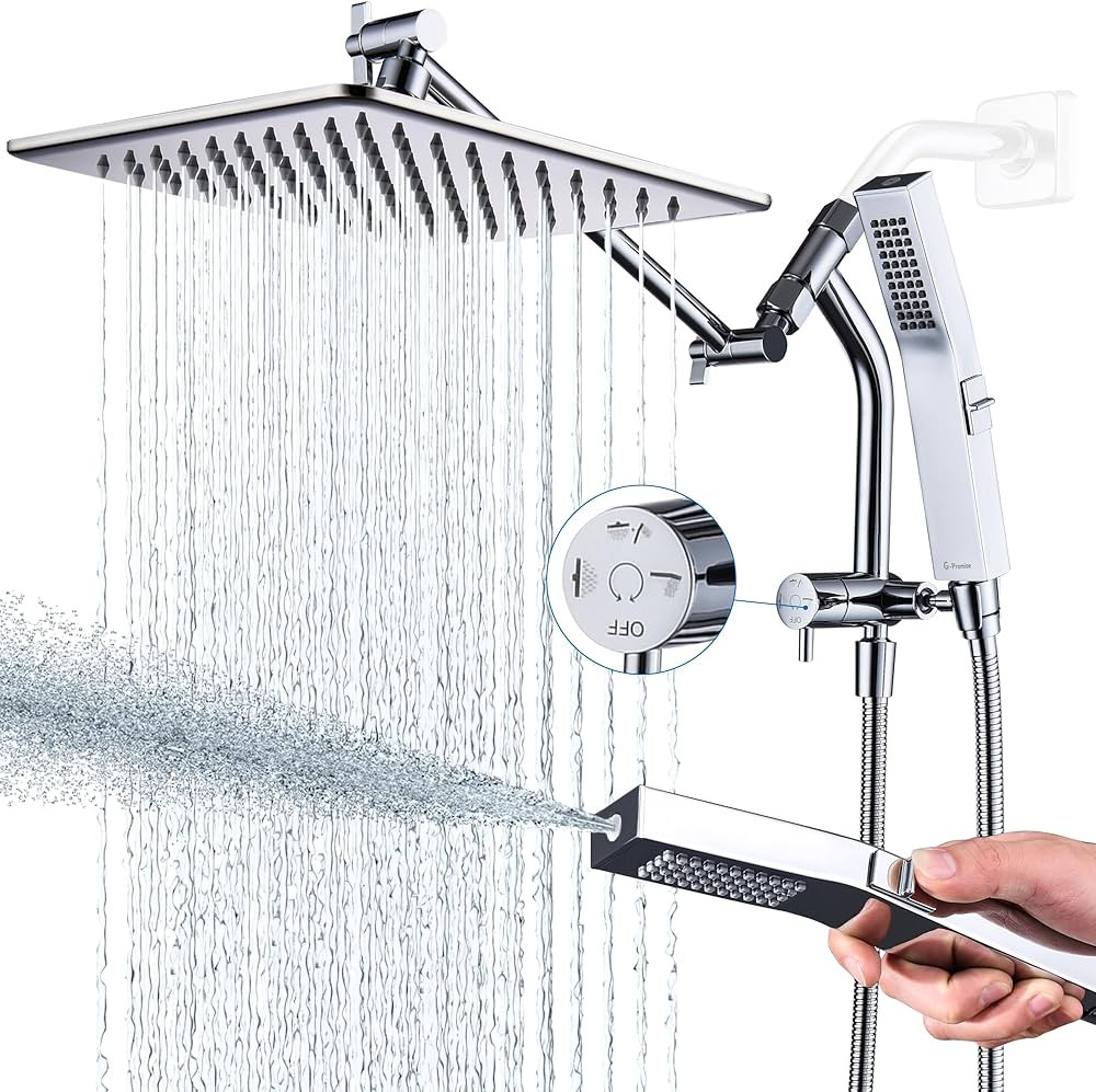 G-Promise All Metal 10'' Rain Shower Head with Handheld Built-in Power Wash Mode 3-way Diverter w... | Amazon (US)