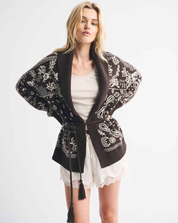 Bandana Print Belted Cardigan | Abercrombie & Fitch (US)