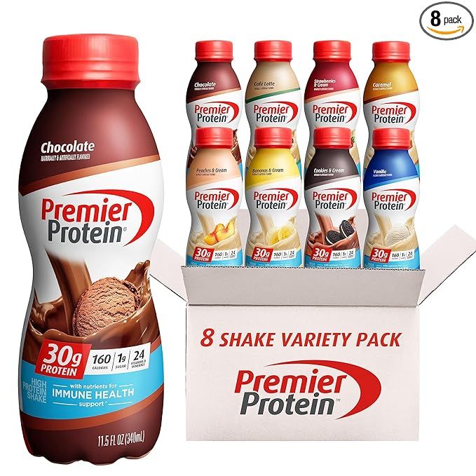 Premier Liquid Protein Shake Can, 8 Flavor Variety Pack, 30g Protein, 1g Sugar, 24 Vitamins & Min... | Amazon (US)