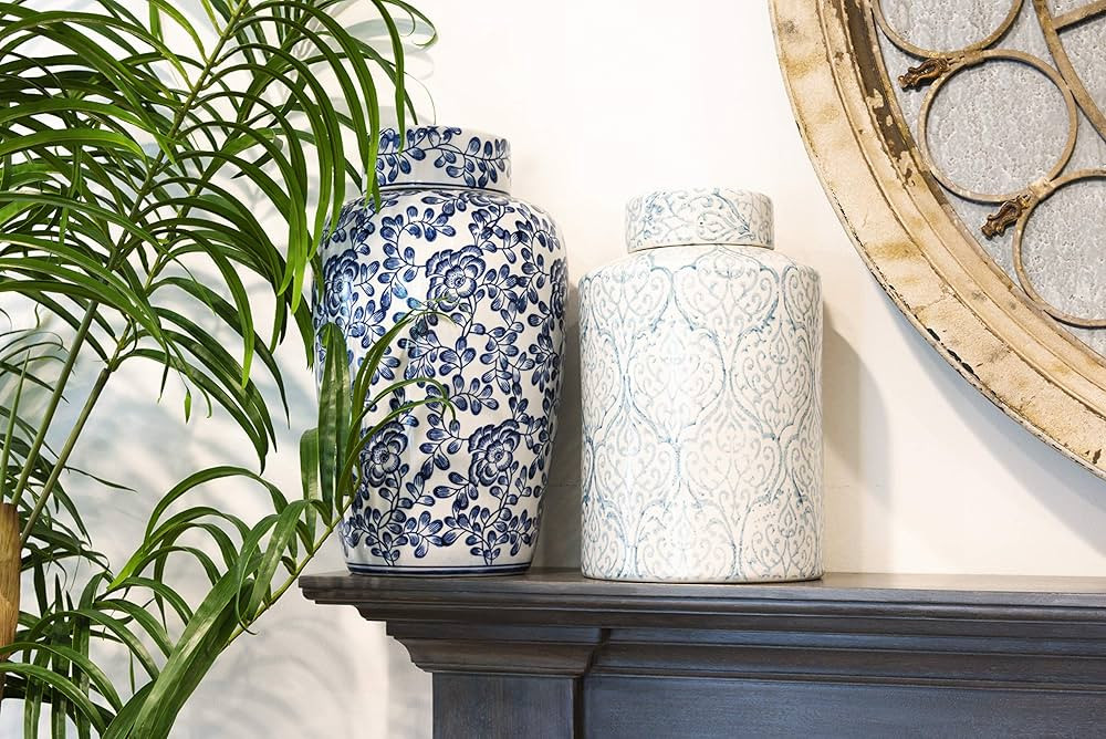 Decorative Ceramic Ginger Jar with Lid, Blue and White | Amazon (US)