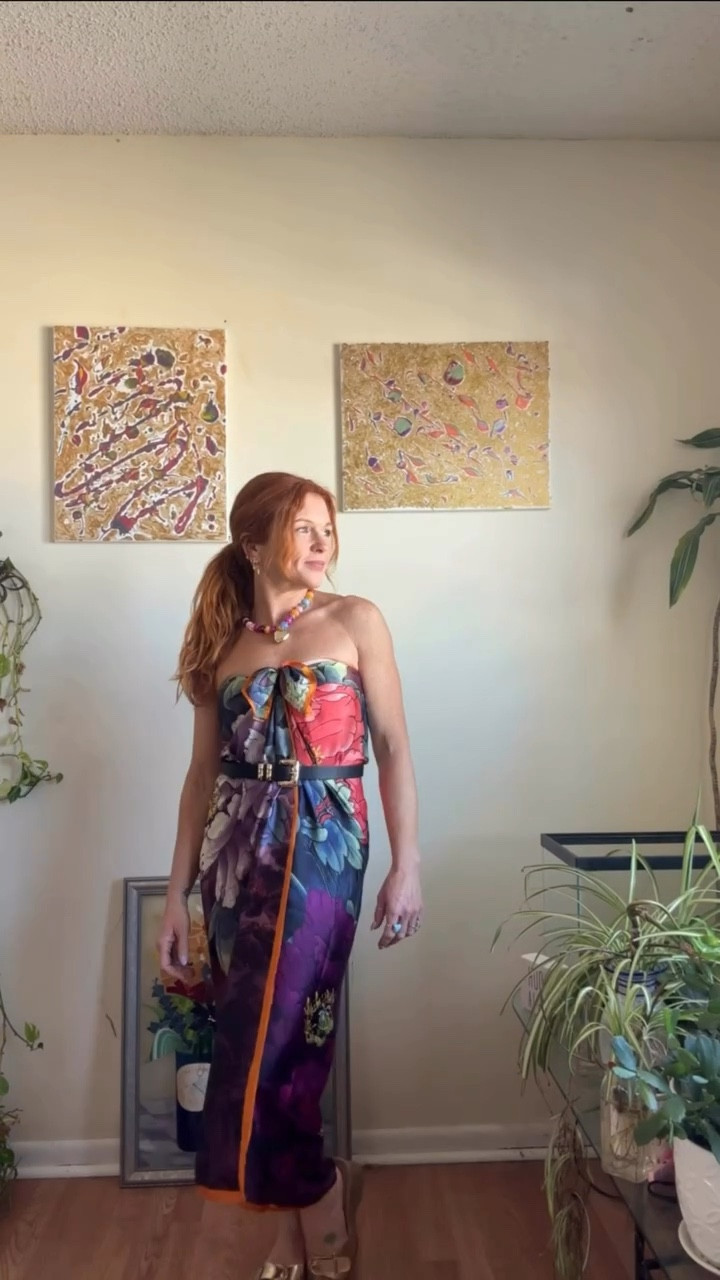 $12.99 scarf made into a dress!  Comment “link” to shop the look! 

#scarfstyle #sarongstyle #styleideasdaily #dopaminedressing #over40styleblogger