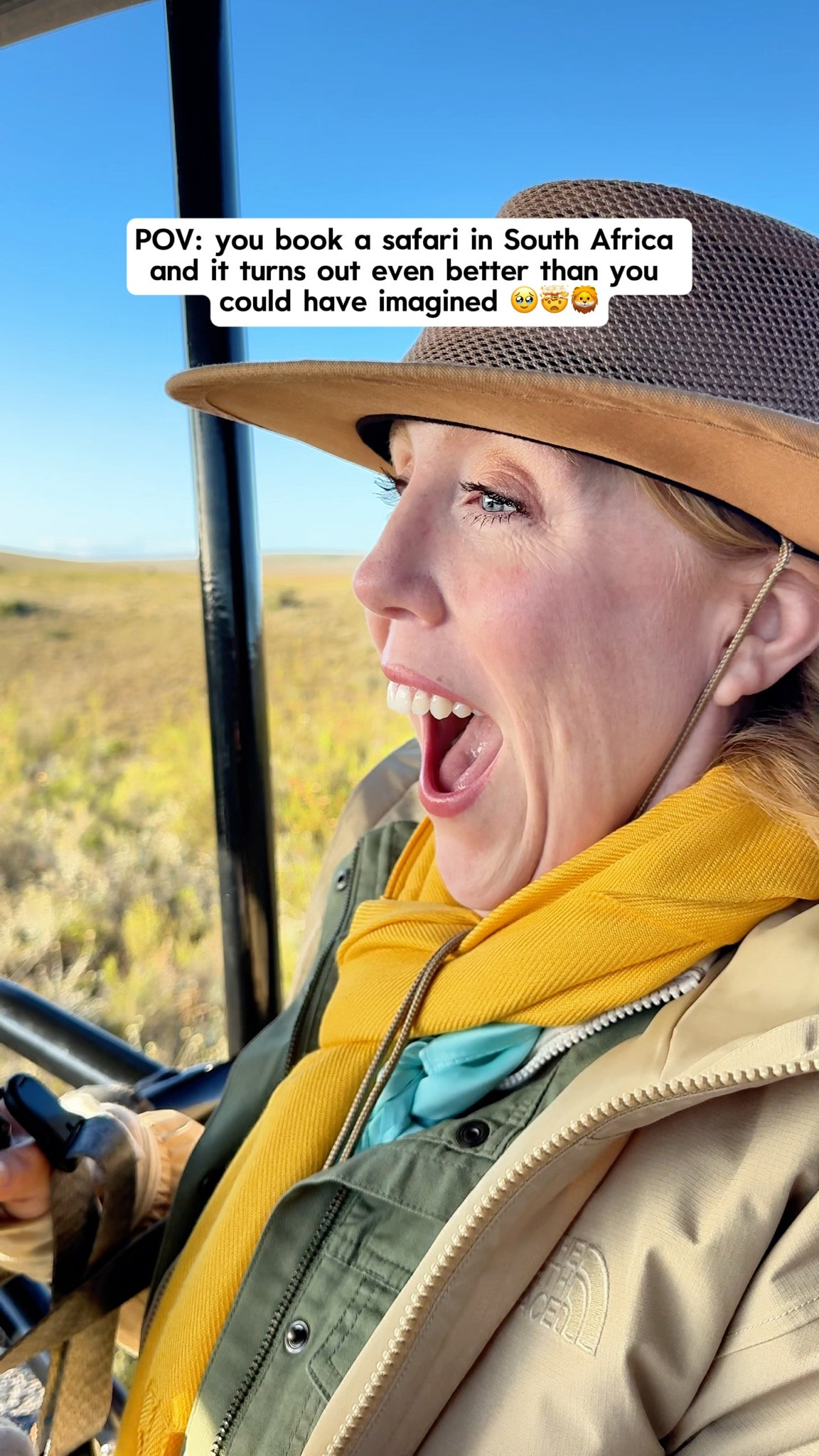 Too stunned to speak…Nothing prepares you for how close you get on a real safari… 🤯

💜Follow @KatieOSheaAway to turn your bucket list into reality!

There are some trips you think you know what to expect… until you’re actually there.
 Sitting in an open-air jeep, hearing the low rumble of a lion before you even see it… then suddenly it’s right in front of you. Nothing prepares you for that moment. 😳🔥

This was one of those “okay… life is WILD” experiences - the kind you remember forever.

We were looking for the lions on our sunrise safari…and then suddenly the lions were looking AT us. This massive lion snuck through the bush on the side of our jeep and locked eyes with us. We all collectively gasped and froze in our tracks. It was so insane and magical. A moment we’ll never forget. 

📍Gondwana Private Game Reserve, South Africa ✔️ Sunrise + sunset drives = peak animal activity 🌅🦒 ✔️ Bring binoculars 1 the good ones make a huge difference ✔️ Move slowly + stay quiet - you’re in their world 🦁 ✔️ Ask your guide all the questions - their knowledge makes the experience 10x better ✔️ And yes… waking up at 4:30am is always worth it 😅

📌 Save this if a safari is on your bucket list - it’s truly even better than the videos.
 💬 Comment “DEALS” for our FREE Flight Deals Mini-Guide to help you find affordable flights to South Africa ✈️

💜Follow @KatieOSheaAway for all the specific details you need to plan your dream trips!

#Safari #SouthAfricaTravel #AfricanSafari #BucketListTravel #WildlifePhotography #AdventureCouple #SouthAfricaSafari 
Safari outfit | safari hat | safari gear | Rei safari outfit 

#LTKTravel #LTKMidsize #LTKStyleTip