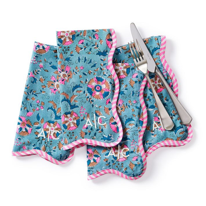 Scalloped Block Print Napkins, Set of 4 | Mark and Graham