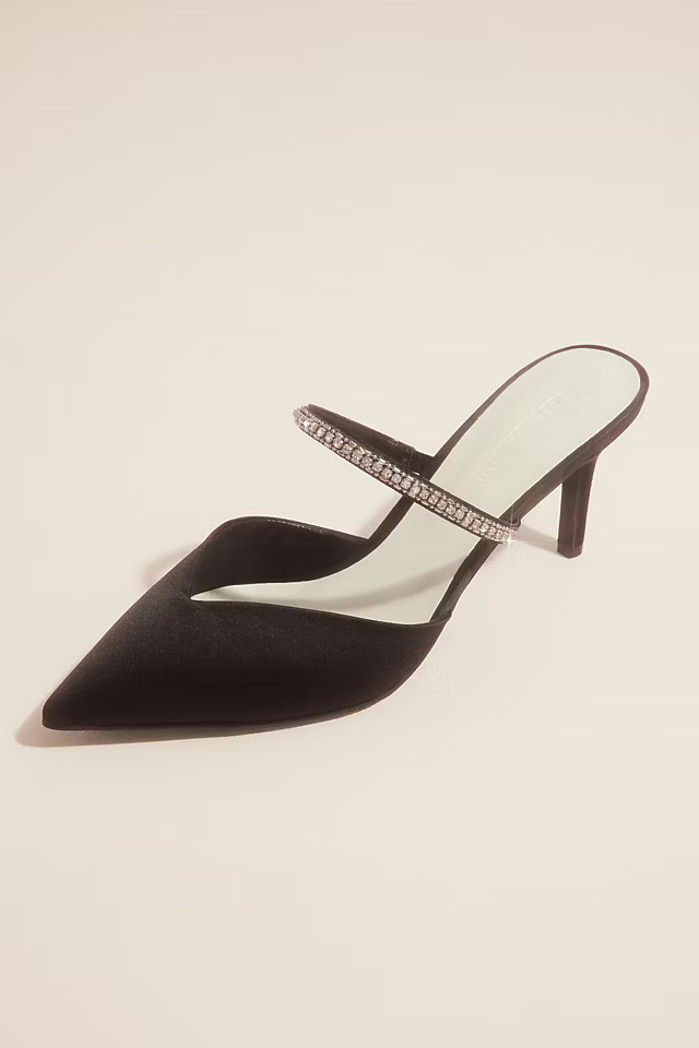 Crystal Strap Pointed Toe Satin Mules | Davids Bridal