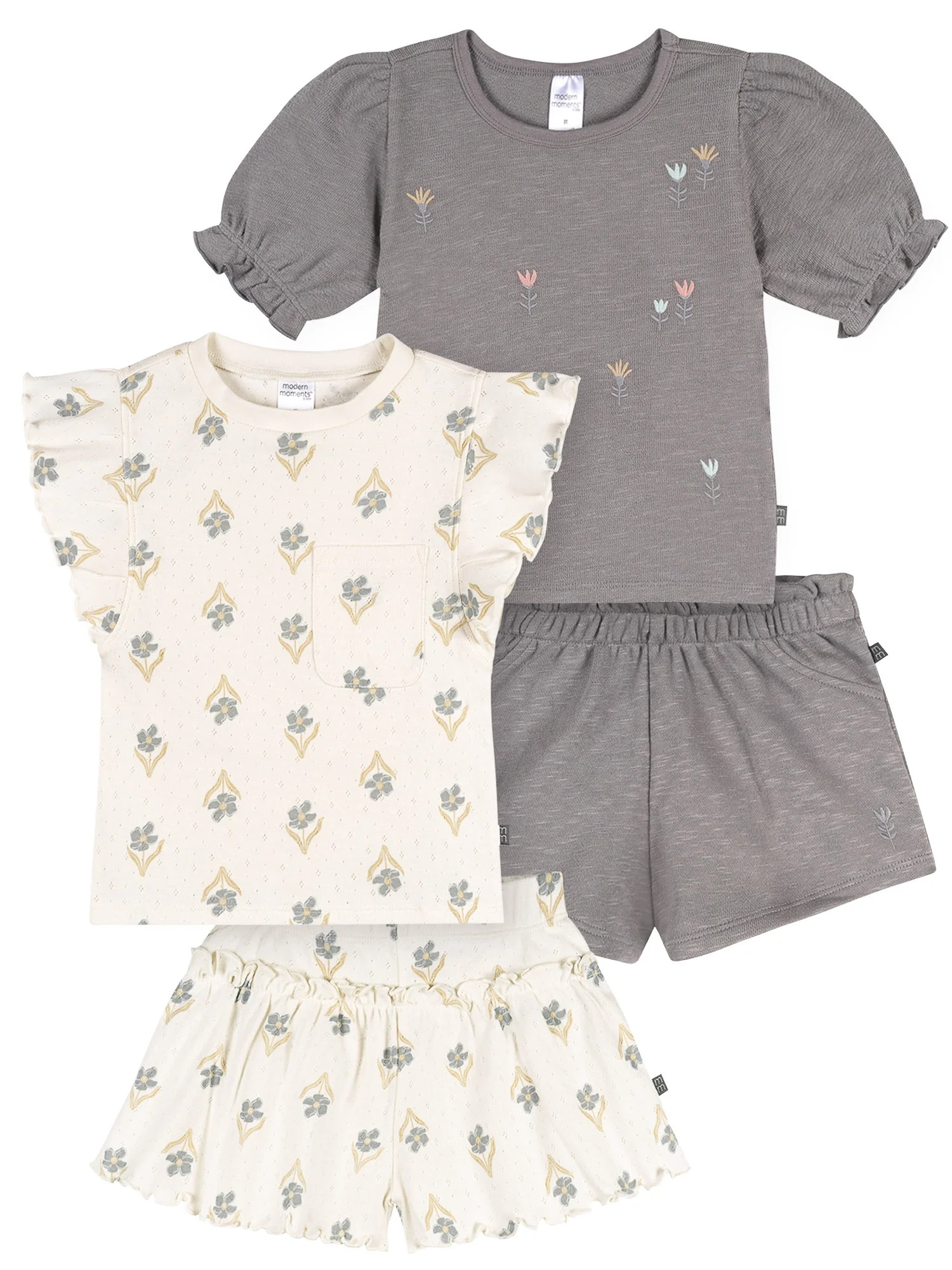 Modern Moments by Gerber Toddler Girl Organic Top and Short Outfit Sets, 4-Piece, Sizes 12 Monts ... | Walmart (US)