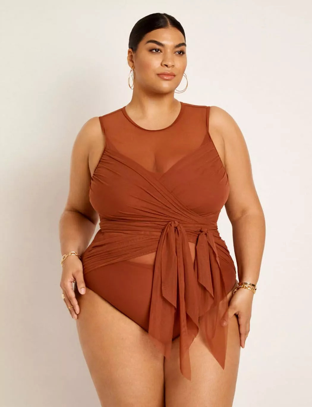 Gabi Fresh Swim x ELOQUII Wrap Detail Mesh Swimsuit | Eloquii