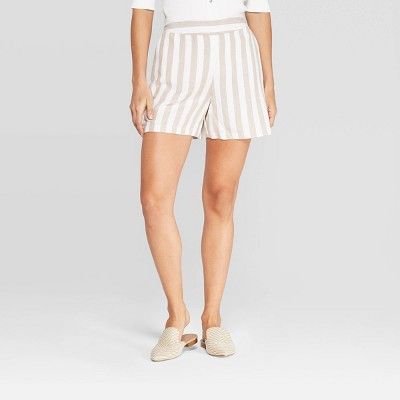 Women's Striped High-Rise Linen Shorts - A New Day™ Cream | Target