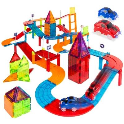 Best Choice Products 105-Piece Kids Magnetic Building Tiles Set, Racetrack Construction Education... | Target