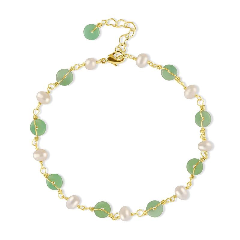 Green Jade Ankle Bracelet Freshwater Pearl Footwear Chain for Women Adjustable Summer Beach Jewel... | Amazon (US)