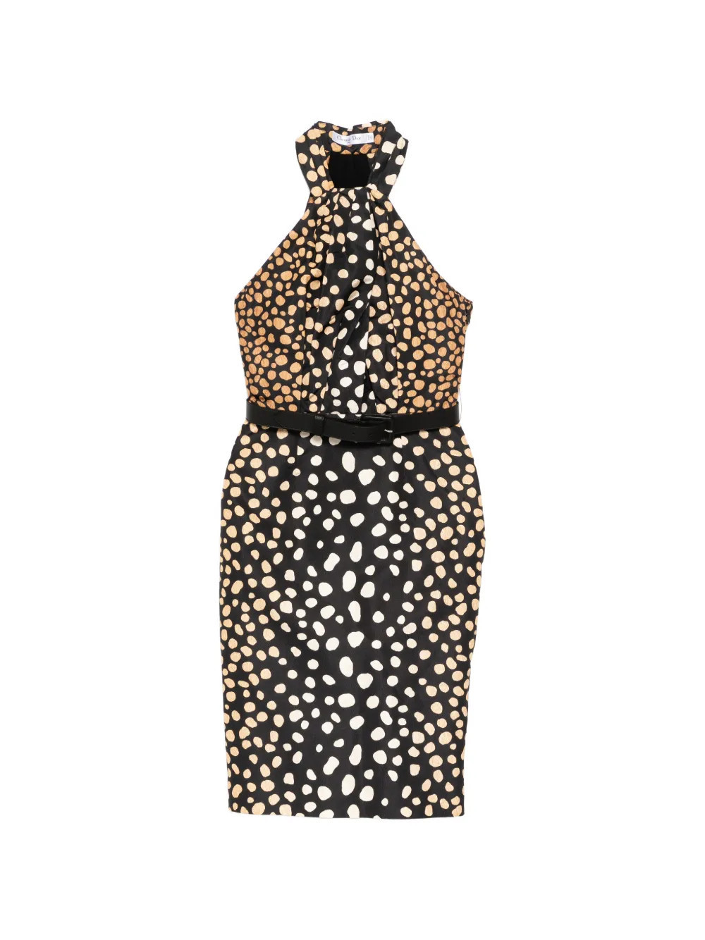 Christian Dior Pre-Owned 2009 Polka Dot Silk Halterneck Midi Dress - Black | Farfetch Global