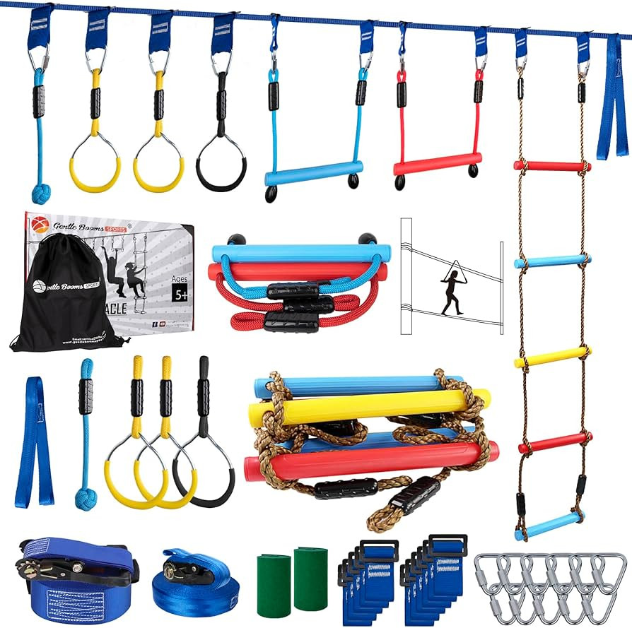 Ninja Warrior Obstacle Course for Kids, 2×56ft Slackline Kit with 8 Ninja Accessories - Monkey B... | Amazon (US)