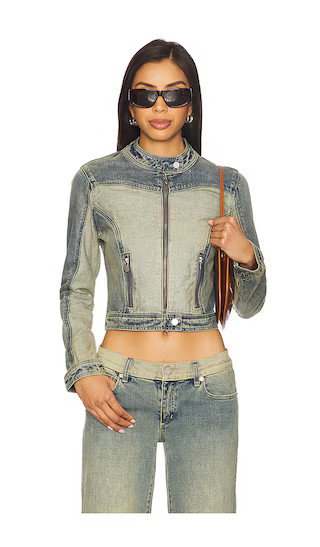 Roxie Denim Moto Jacket in Tint Dark Blue | Revolve Clothing (Global)