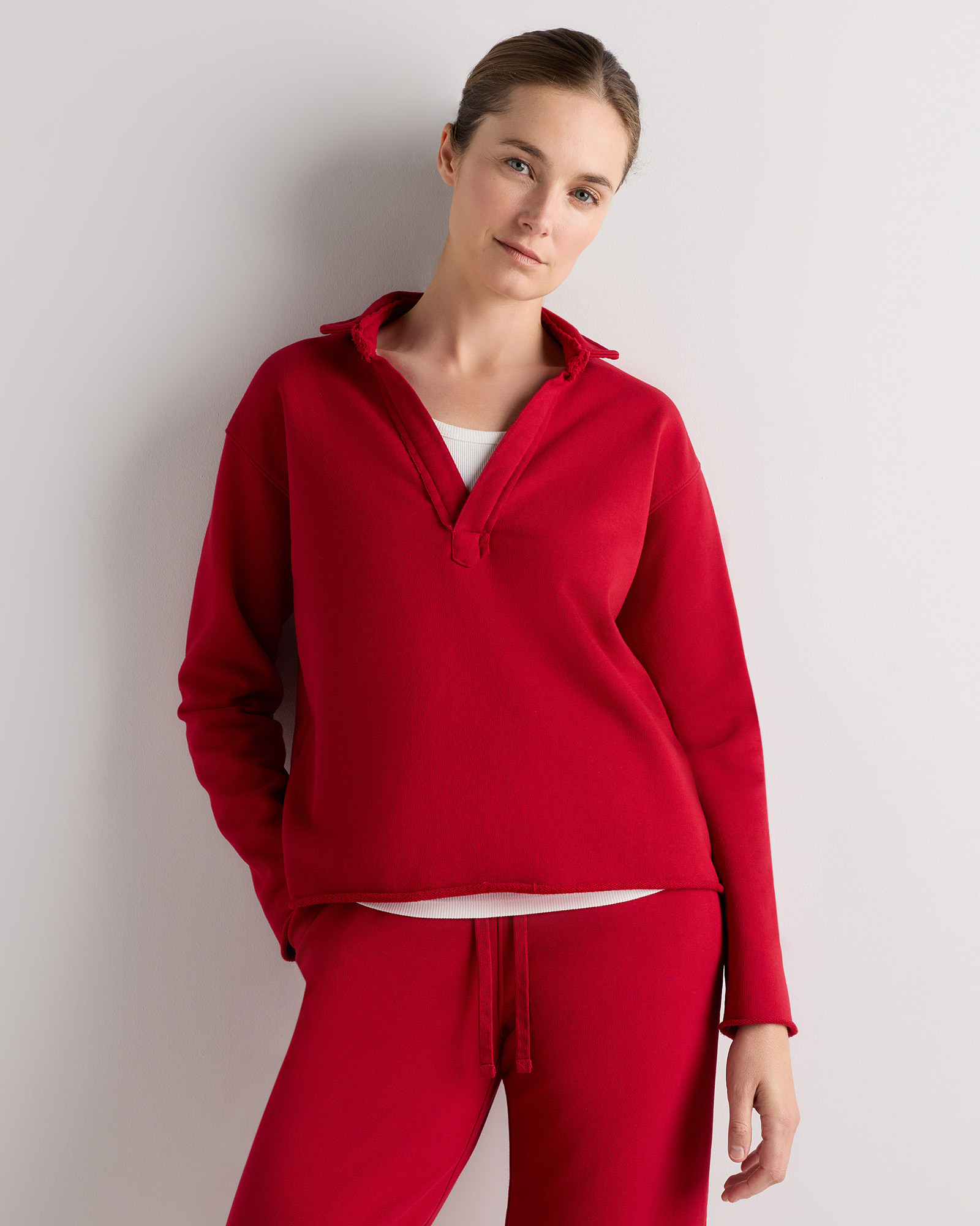 Quince | Women's Organic French Terry Henley in Classic White, Size XL, Organic Cotton | Quince