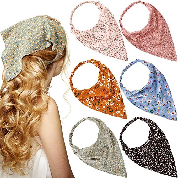 6 Pieces Floral Elastic Hair Scarf Headband Chiffon Head Kerchief Elastic Floral Printed Turban B... | Amazon (US)