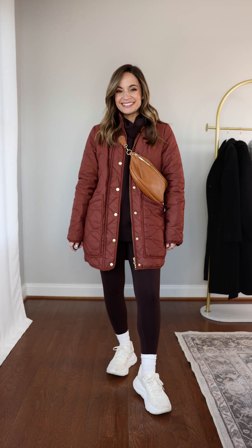 2025 Most Worn: 7/8 leggings from Spanx! 

Leggings (Spanx): xs in truffle brown - the 7/8 length is full length on me 
Top (Spanx): xs in truffle brown 
White top (Quince): xs 
Socks (Amazon)
Coat (Quince): xs in redwood brown - sleeves are cuffed under 
Shoes (Hoka): tts 
Bag (Quince) 

My measurements for reference: I’m 4’10” and 105lbs. My bust, waist, and hip measurement is 32”, 24”, and 36”.

#LTKActive #LTKPetite