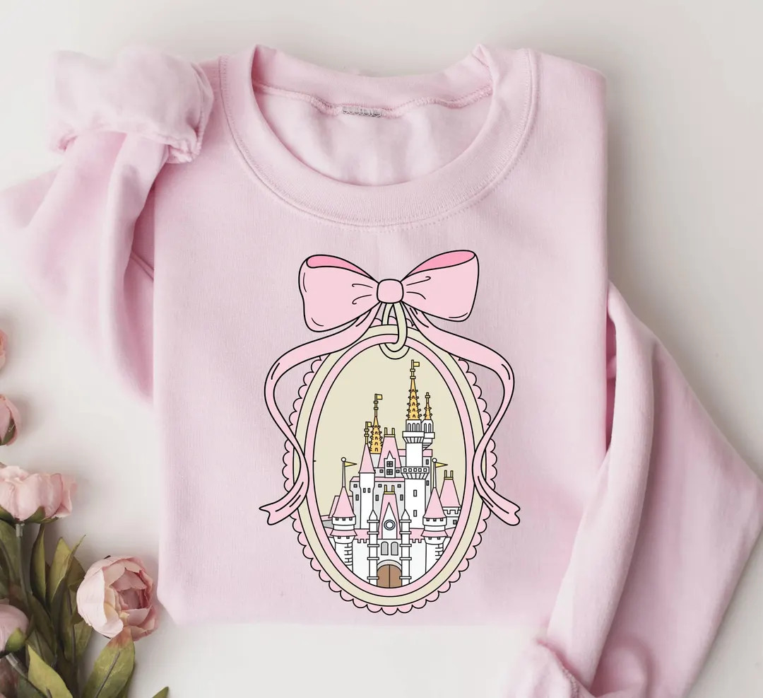 Disney Magical Castle With Pink Coquette Sweatshirt, Disney Family Vacation, Disney Girl Trip, Di... | Etsy (US)