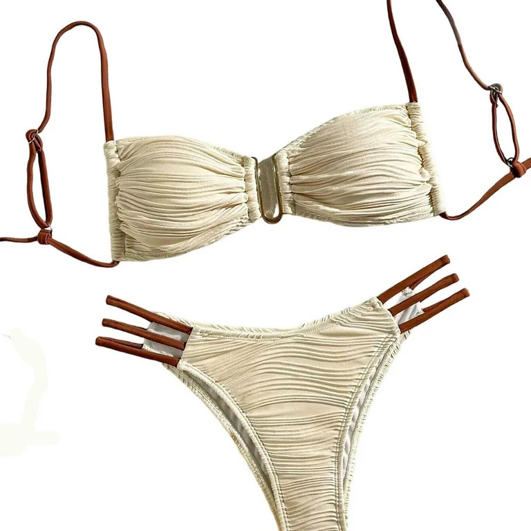 Swimsuits For Women Sevevn Women's Textured Underwire Bikini Set V Notch High Cut Swimwear Tie Si... | Walmart (US)