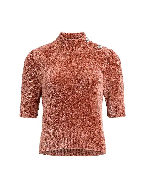 Embellished Velvet Chenille Mock Neck Short Sleeve Sweater | Express