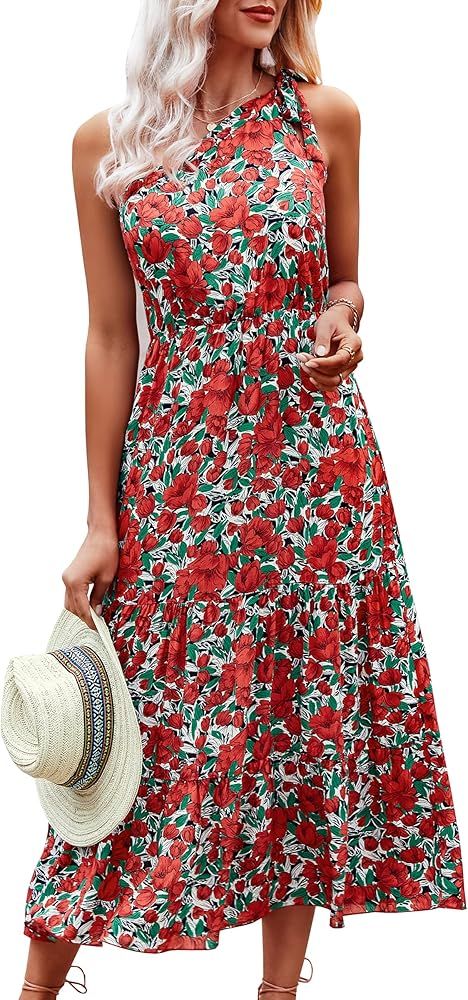 ECOWISH Womens Boho Dress One Shoulder Floral Maxi Dress Elegant Cocktail Party Dress | Amazon (US)