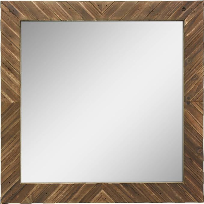 Stonebriar Square Textured Wooden Chevron Hanging Wall Mirror with Attached Mounting Brackets, Ru... | Amazon (US)