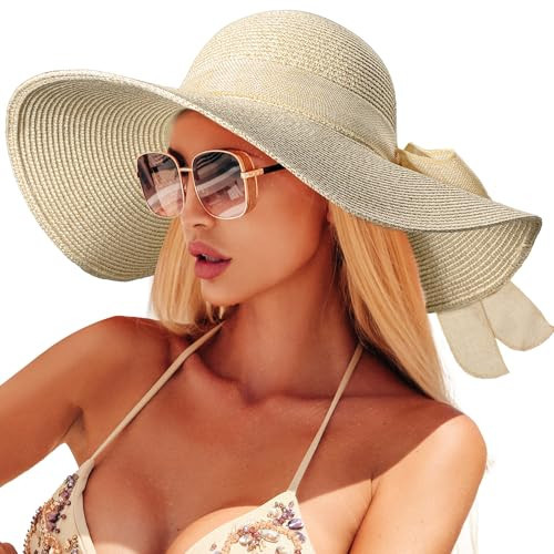 Beach Hats for Women, Straw Sun Hat with Wide Brim, Summer Floppy Beach Hats for Women, Packable Floppy Straw Garden Hat | Amazon (US)