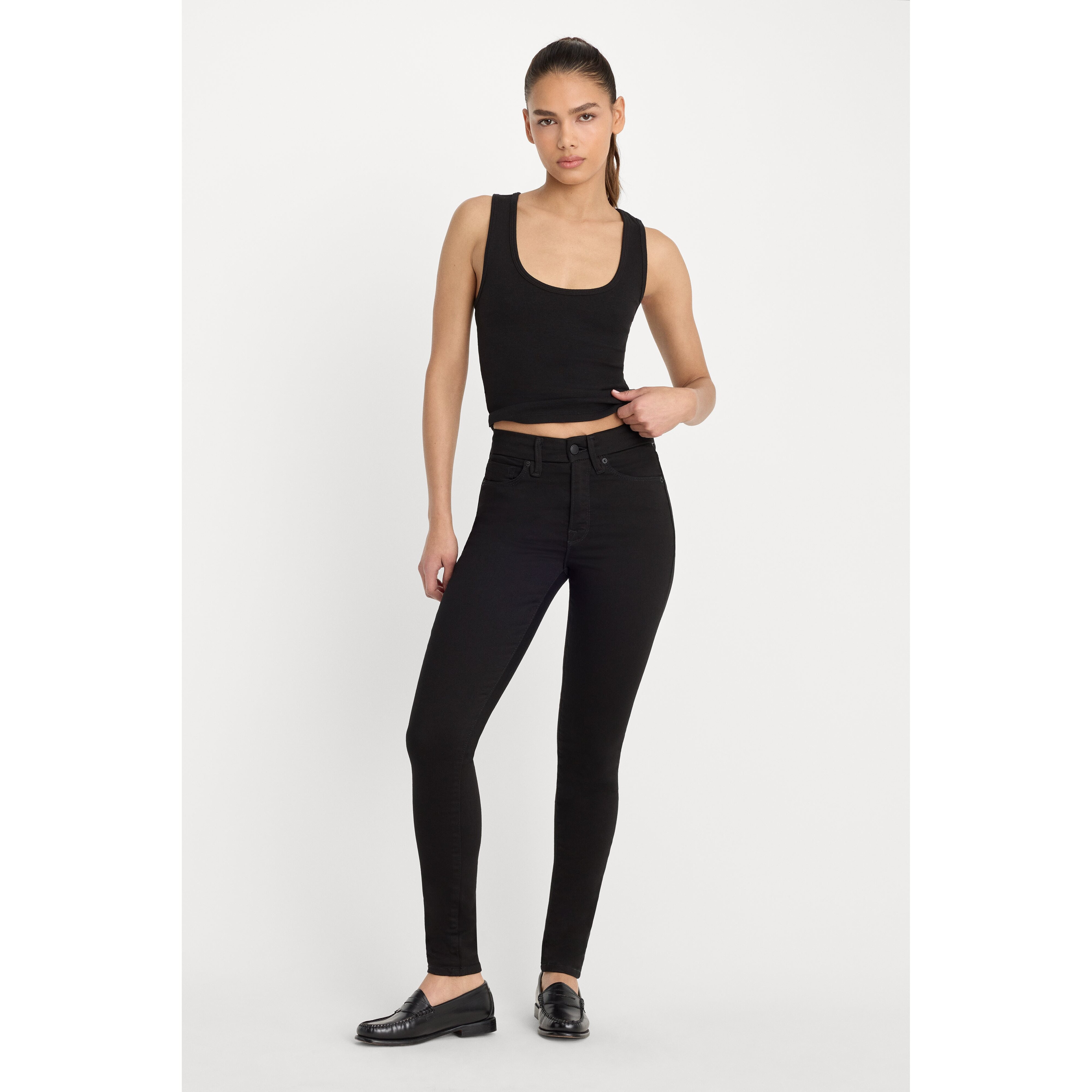 Women's Good Legs Skinny Jeans | Extra Stretch, Flat Tummy Tech, Gap-Proof Waistband | Black, Size 15 Plus | Good American by Kh | Good American