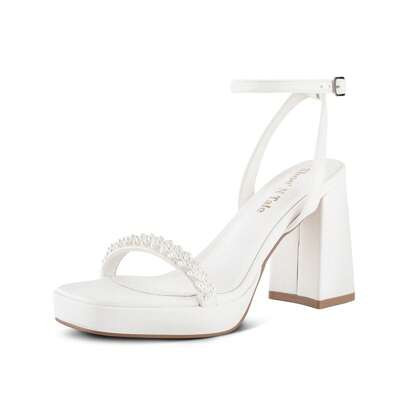 Platform Pearl Heels For Women Strappy Block Chunky Heels Square Toe Sandals | SHEIN