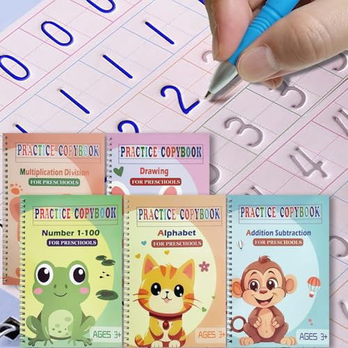 Reusable Grooved Handwriting Workbooks,Magic Copybook,Magic Writing Practice Copy Books, to Help Children Improve Their Handwriting Ink Practice Age 3-8 ​Calligraphy for Kids(5-Book Gift Set) | Amazon (US)
