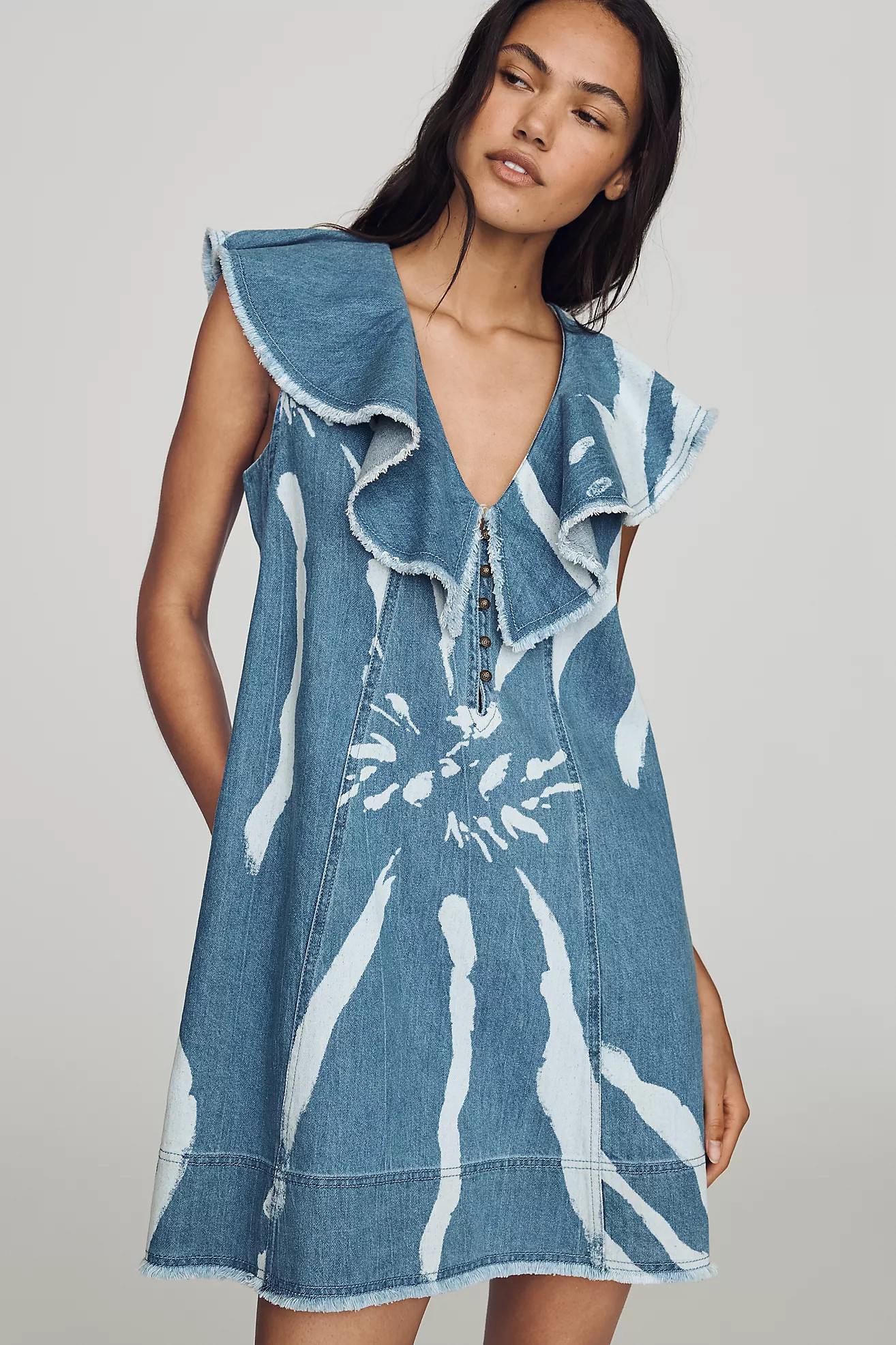 Pilcro V-Neck Ruffle Denim Mini Dress | Anthropologie (US)