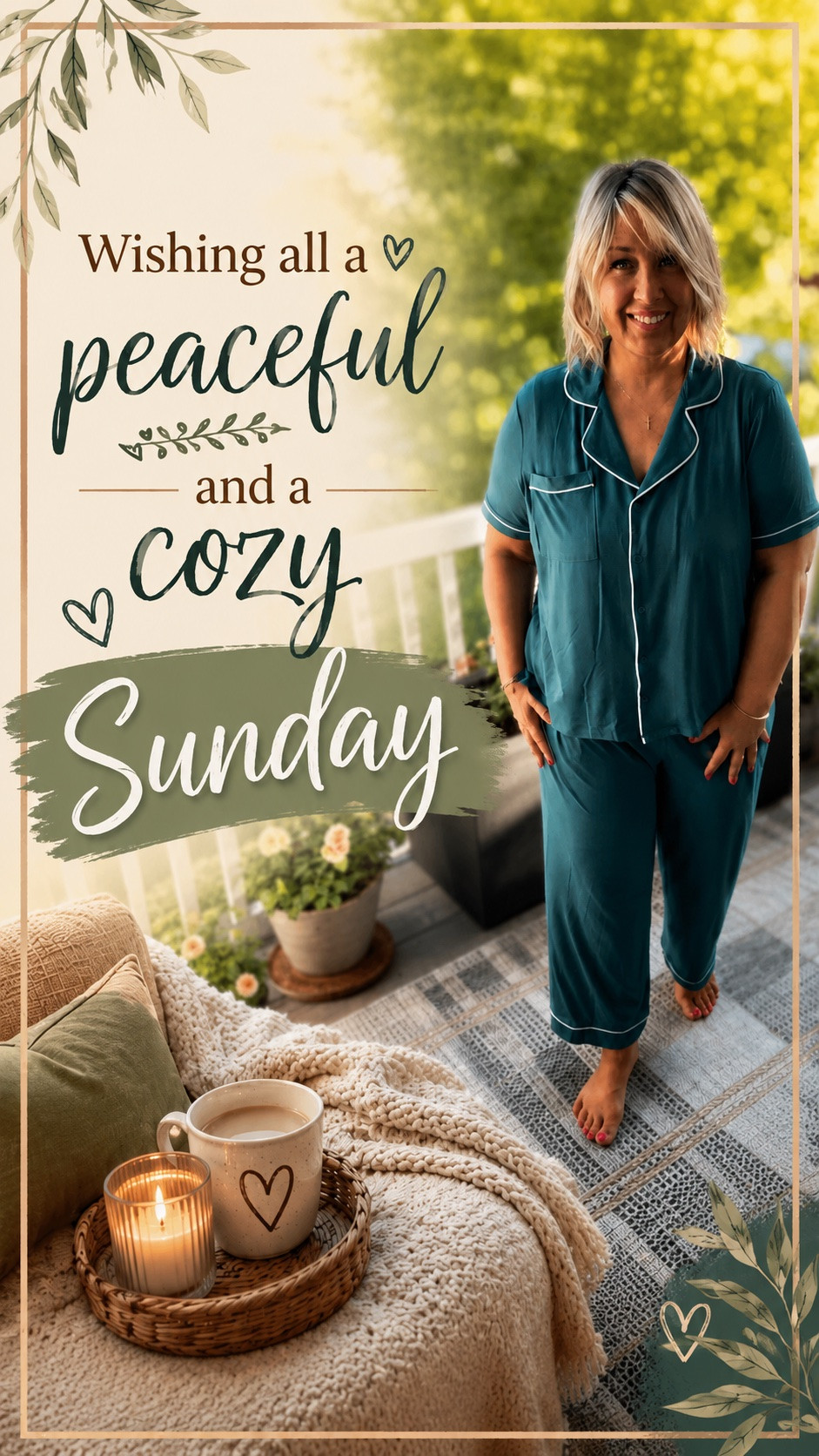 Slow Sunday mornings, soft pajamas, and a little extra time to breathe. ☕✨
There’s something special about cozy routines—the quiet moments, the fresh air, and the chance to reset before a new week begins.
Wishing you a peaceful and cozy Sunday filled with rest, gratitude, and the simple things that bring you joy. 🤍
What’s your favorite way to spend a Sunday morning?
-
cozy pajamas, women’s loungewear, Sunday morning routine, cozy Sunday inspiration, comfortable pajama set, slow living lifestyle, relaxing weekend vibes, over 50 lifestyle, midsize fashion over 50, cozy home aesthetic, self-care Sunday, comfortable sleepwear, peaceful morning routine, casual loungewear outfit, cozy porch moments