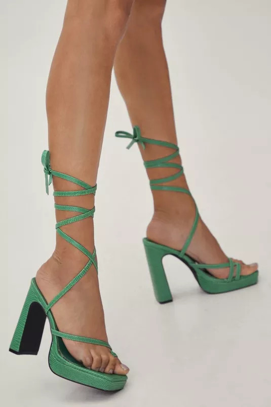 Faux Leather Snake Print Platform Strappy Heels | Nasty Gal (US)