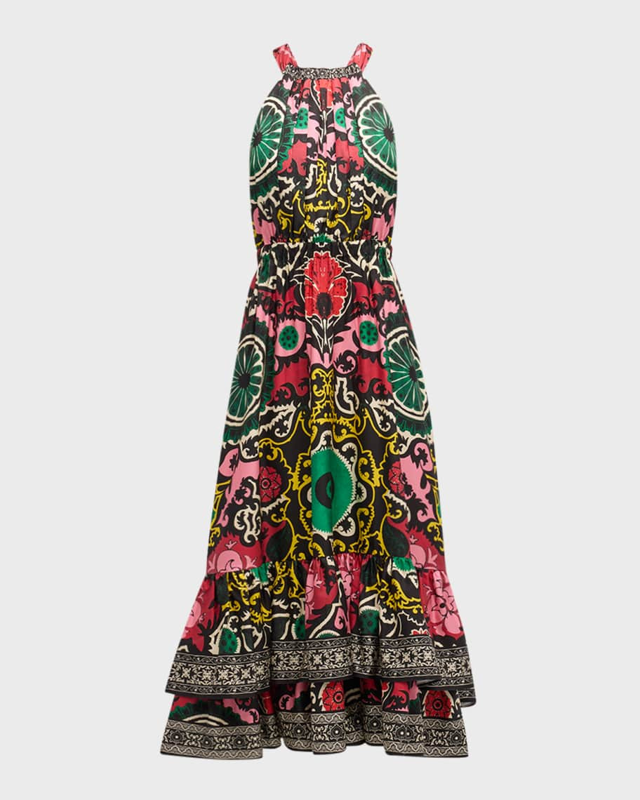 Alice + Olivia Loyce Twist-Back Ruffle Maxi Dress | Neiman Marcus