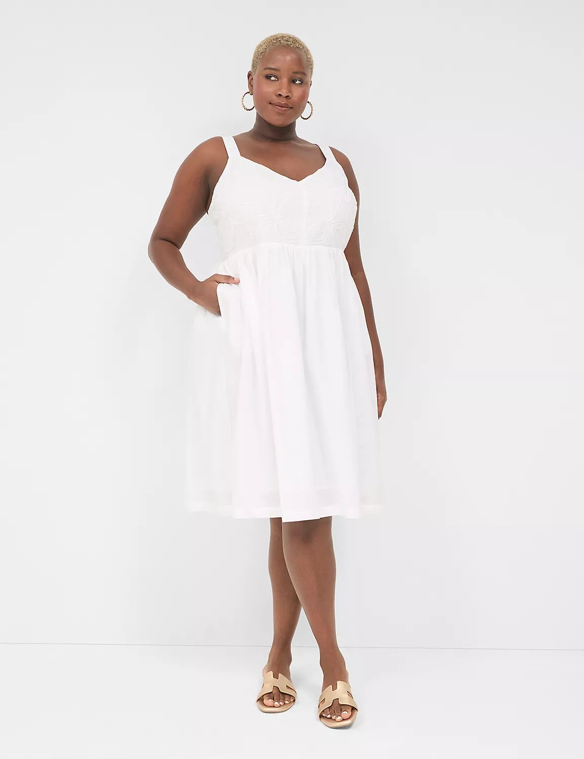 Applique-Bodice Smocked-Back Midi Dress | LaneBryant | Lane Bryant (US)