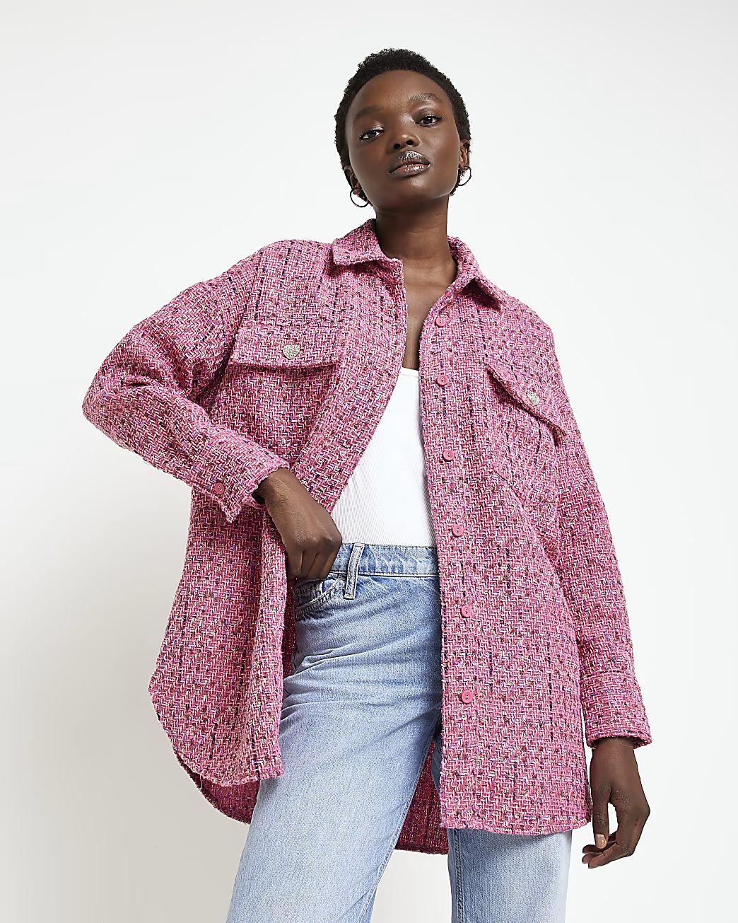 River Island Womens Pink Check Oversized Shacket | River Island (US)