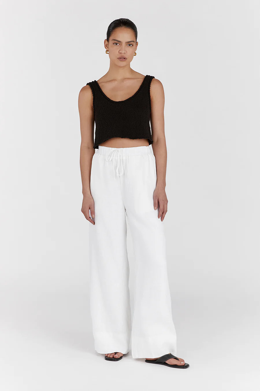GINA WHITE LINEN ELASTIC WAIST PANT | DISSH
