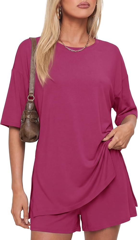 Darong Women's 2 Piece Lounge Set Short Sleeve Boxy T-shirt & Shorts Comfywear Summer Pajama Set ... | Amazon (US)